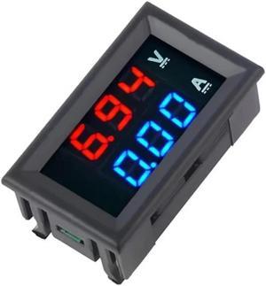 DC 0-100V 10A Digital Voltmeter Ammeter Dual Display Voltage Detector Current Meter Panel Amp Volt Gauge 0.28" Red Blue LED