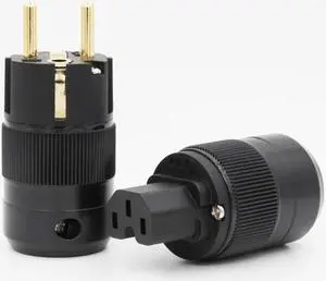 Pair Unprint pairs High End Brass 24K gold  Plated EUR EU Power Plug  IEC Connector plug(1 pair)EU Plug