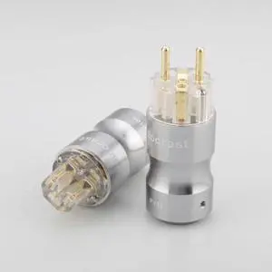 pair P105TG 24k Gold plated Power connetor Europe EU Power Plug Transparent IEC Audio Connector(Male and Female)