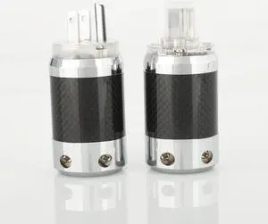one pair Rhodium Plated US Mains Power Plug Carbon Fiber Connector Cable Cord