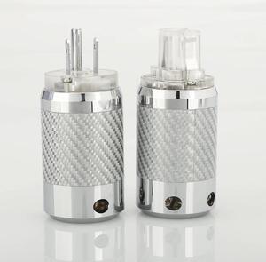 Pair Copper Rhodium Plated Carbon Fiber AC Power Plug Connector(female plug)