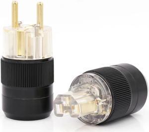 One pair Transparent 24K Gold Plated EU European Power Connector IEC Plug for audiophile diy cable