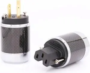 one Pair Carbon fiber Gold Plated US AC Power Cord Cable Plug HIFI US Power Connector IEC Female
