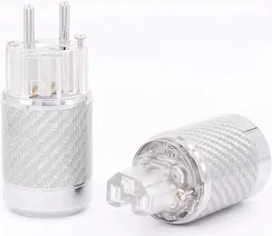 Carbon Fiber Rhodium Plated EU Mains Power Connector Female IEC Plug hifi