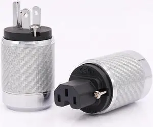 Carbon Fiber US Mains Power Plug IEC Plug Rhodium Plated Connector hifi