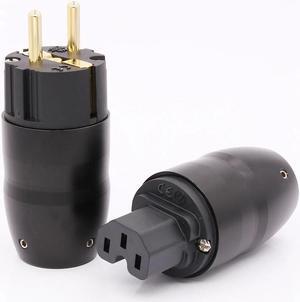 Black aluminium Gold Rhodium Plated EU power plug Power Plug Connector hifi iec female plug(1 pair Gold plated)