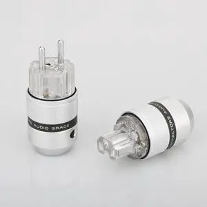 Pair Aluminium cover Rhodium Plated AC power plug European EU Power connector JACK(Pair)