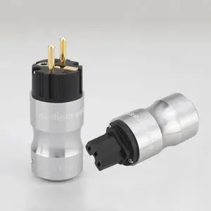 pair P105BG 24k Gold plated Power connetor Europe EU Power Plug IEC Audio Connector(Male and Female)
