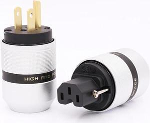 one pair pure copper 24k gold plated US AC Power Plug Copper US plug & IEC audio Power Cord Cable