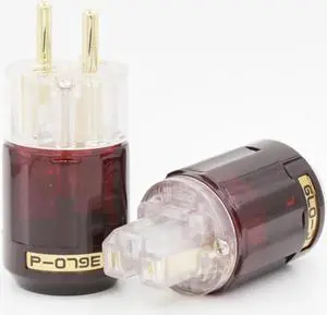 One pair transparent C-079 IEC P-079e 24k Gold-Plated Pure connector IEC EU plug For Audio Cable DIY