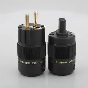 Pair Hi End Gold plated Figure 8 C7 & Power Plug hifi Audio speaker amplifier AC Power cord IEC