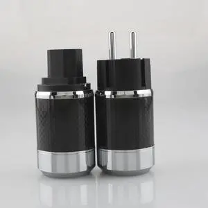 Pair Hi-end Carbon Fiber Rhodium Plated AC Power cable IEC female connector Hifi 2 pins EU EUR power Plug socket(male female pair)