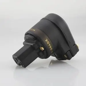 Gold Plated Mains Right Angle Male Plug to IEC C13 Female Socket HIFI Power Connector(Gold Female Plug)