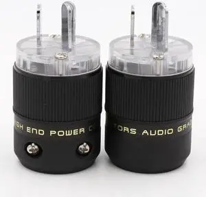 2pcs Transparent Rhodium AU Mains Power Plug Male Copper Connector Cable Cord 3 Pin HiFi