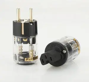 Pair Gold plated HiFi  P-029E/C-029 EU Standard Power Plug IEC connector for audio power cable(1pair)