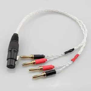 OCC Silver Plated XLR Female 4pin to Deluxe 4mm Banana Plug Audio Cable Speaker Amplifier Length: 2.5m