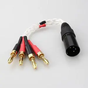 HiFi OCC Silver Plated XLR Male 4pin to Deluxe 4mm Banana Plug Audio Cable Speaker Amplifier Length:1m