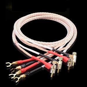 audio Hi-end DIY HIFI Gold Rhodium Plated Y shape spade to banana plug 8TC 16 core speaker cable Cord Wire ength:(2M)(Banana to Spade)