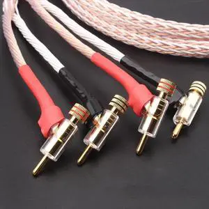 audio Hi-end DIY HIFI Gold Rhodium Plated Y shape spade to banana plug 8TC 16 core speaker cable Cord Wire Length:(2.5M)(Banana to Banana)