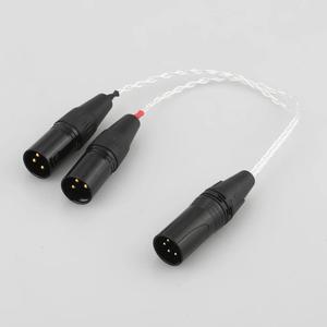 HIFI cable with 4-pin XLR Male to 2x 3-pin XLR Male Balanced Silver Plated Headphone Audio Adapter Length:1m
