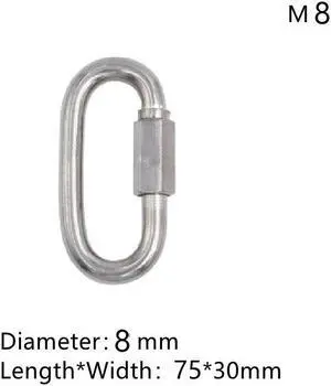 1 Pcs Carabiner Hook 304 Stainless Steel Oval Screwlock Quick Link Lock Ring Hook Chain Rope Connector Buckle Locked Hook(M8)