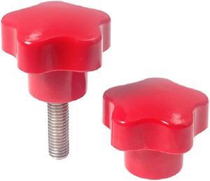 1pcs Red Five-star handle stainless steel hand screw, plum blossom five-corner adjustment handle bakelite hand screw nut(M5 x 10)