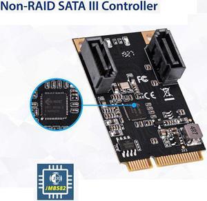 MPCI E 3.0 to SATA 3.0 SSD Adapter Card Add 2 SATA 3 port by Full Size Mini PCI-e Slot with sata cable