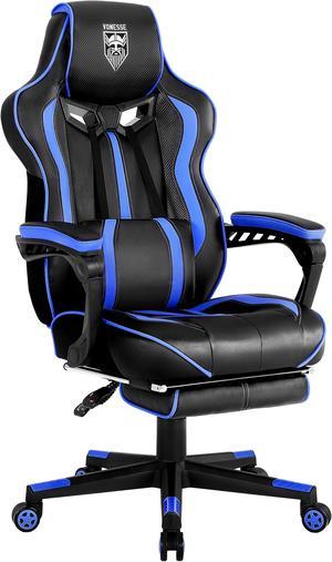 Gaming Chair with Footrest, Reclining Computer Chair with Massage, Big and Tall Gamer Chair, High Back Gaming Desk Chair, Ergonomic PC Gaming Chair, Computer Gaming Chairs for Adults 300LBS (Blue)