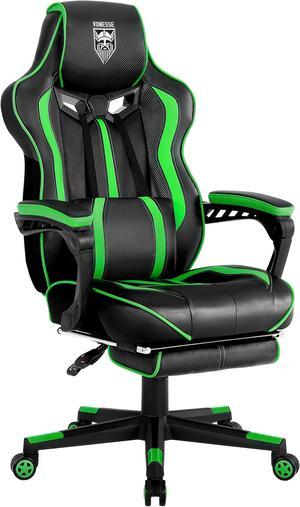 Gaming Chair with Footrest, High Back Gamer Chair with Massage, Reclining Computer Chair, Big and Tall Gaming Desk Chair, Ergonomic Game Chair for Adults, Computer Gaming Chair for Teens (Green)