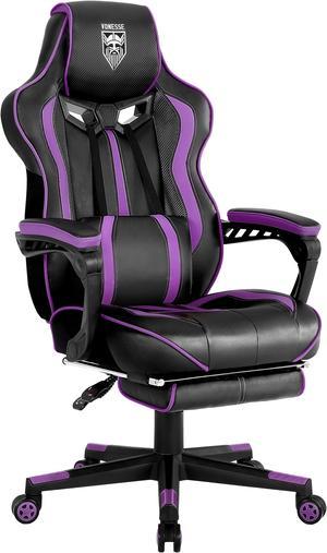 Purple Gaming Chair with Footrest, Reclining Computer Gaming Chair, High Back Gamer Chair with Massage, Ergonomic PC Gaming Chair, Racing Style Gaming Desk Chair, Big and Tall Gaming Chairs for Adults