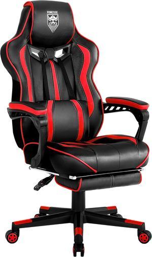 Reclining Gaming Chair with Footrest, Gaming Computer Chair with Massage, Recliner Computer Chair, High Back Gaming Desk Chair, Racing Style Gamer Chair, Big and Tall Gaming Chairs for Adults (Red)