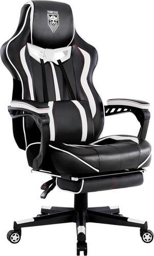 Vonesse Gaming Chair with Footrest, Reclining Computer Gaming Chair with Massage, Gamer Chair Big and Tall, Game Chair for Adults, Ergonomic Gaming Desk Chair, Racing Chair with Lumbar Pillow (White)