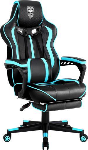 Gaming Chair with Footrest, High Back Gamer Chair with Massage, Reclining Computer Chair, Big and Tall Gaming Desk Chair, Ergonomic Game Chair for Adults, Computer Gaming Chair for Teens (Cyan)