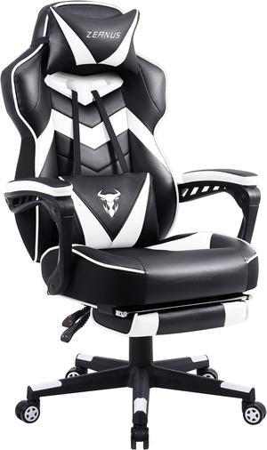 Zeanus Gaming Chairs for Adults, Ergonomic Gaming Computer Chair, Recliner Computer Chair with Footrest, Office Gamer Chair with Massage, Big and Tall Racing Chair, High Back Gaming Desk Chair (White)