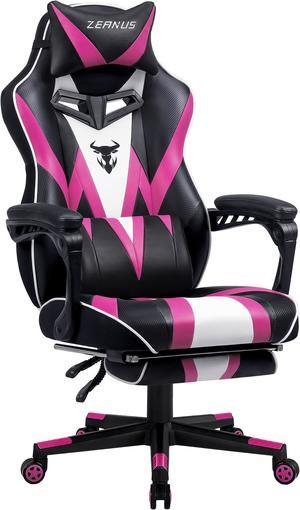 Zeanus Gaming chair with Footrest, Light Pink Gamer Chair for Girls, Reclining Computer Chair with Massage, High Back Desk Chair for Gaming, Recliner Game Chair, Big and Tall Gaming Chair for Adult