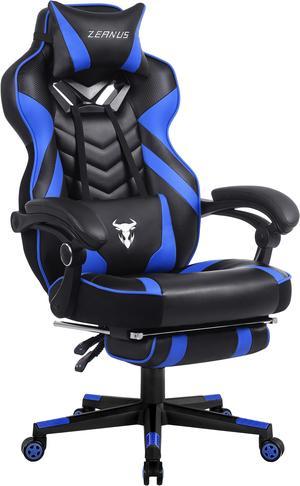Zeanus Gaming Chair with Massage, Computer Gaming Chair for Adults, Ergonomic Gaming Chair with Footrest, Big and Tall Gaming Chair, Reclining Desk Gaming Chair, High Back Racing Chair (Blue)