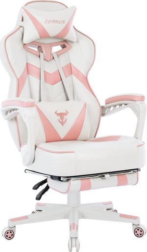 Zeanus Pink Gaming Chair for Adults, PC Gaming Chair for Girl, Gaming Chair with Footrest, Ergonomic Gaming Computer Chair with Massage, Gaming Desk Chair for Women, Reclining Video Game Chairs