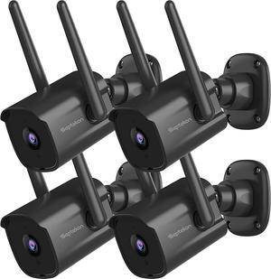 Gadpiparty Septekon 2K Home Security Cameras 4 Pack, 2.4G Wired WiFi Security Camera Outdoor with Night Vision, Two-Way Audio, IP66, Motion Detection Alarm, Dual Antenna, Black