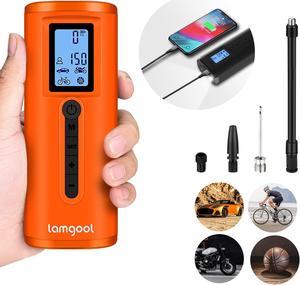 Lamgool 150 PSI Tire Inflator Portable Air Compressor For Car Tires With Digital Pressure Gauge LED Light Mini Rechargeable Electric Air Pump For Car Bike Motorcycle Ball And Other Inflatable (Orange)