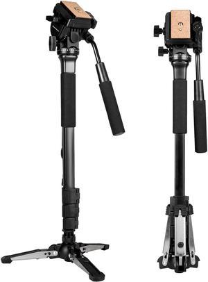 Koolehaoda Camera Aluminum Monopod with Fluid Head and Foldable Tripod Base for DSLR Camera.Max Height 148cm / 58 inch. Payload up to 3kg/6.6lbs.(YT-288)
