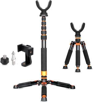 Koolehaoda Shooting Stick Monopod with Tripods Base and 360 Degree Rotate U Yoke Holder Gun Pod Rifle Rest, Adjustable Stick Height for Hunting, Shooting and Outdoors-(K-266+A3)