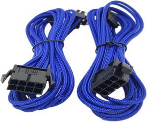 Micro Connectors 1.5 Feet Premium Sleeved 8 (6+2) Pin PCI-e GPU Power Extension Cable / Blue / 2-Pack (F04-8PCE-BL2P)
