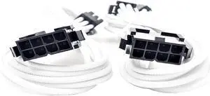 Micro Connectors 1.5 Feet Premium Sleeved 8 (6+2) Pin PCI-e GPU Power Extension Cable / White / 2-Pack (F04-8PCE-W2P)