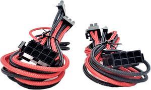 Micro Connectors 1.5 Feet Premium Sleeved 8 (6+2) Pin PCI-e GPU Power Extension Cable – Red/Black / 2-Pack (F04-8PCE-RBK2P)