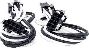Micro Connectors 1.5 Feet Premium Sleeved 8 (6+2) Pin PCI-e GPU Power Extension Cable/White/Black / 2-Pack (F04-8PCE-WBK2P)