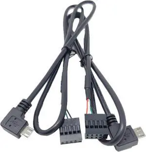 Micro Connectors 2 Feet Micro USB 90 Degree Left Angle to 9 Pin Motherboard 2-Pack (MSP-MICRO9P-2P)