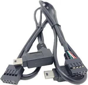 Micro Connectors 2 Feet Mini USB 90 Degree Right Angle to 9 Pin Motherboard Cable 2-Pack (MSP-MINI9P-2P)