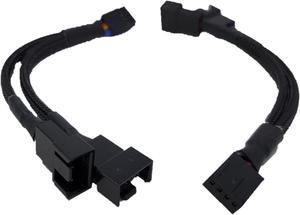 Micro Connectors 1 to 2 Sleeved PWM Fan Splitter Cable Black-2 Pack (PWM-102BK-2P)