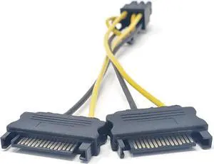 Micro Connectors 6 Inches 6-Pin PCIe to Dual 15-Pin SATA Power Cable (F04-PCIE6P)