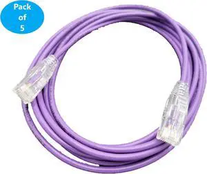 Micro Connectors 3 feet Cat6A Ultra Slim Patch (28AWG) Cable (Purple) 5-Pack